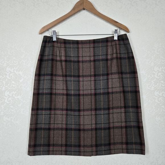 VTG Casual Corner 100% Wool Skirt sz XL* Brown Green Plaid Preppy READ - Picture 16 of 16